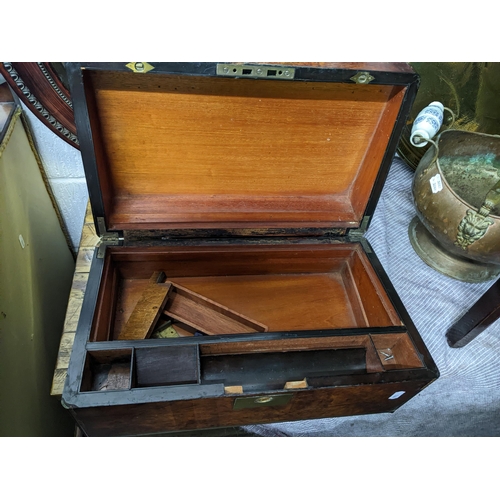 482 - A mixed lot to include a Victorian writing box with partially fitted interior A/F, an oval wall mirr... 