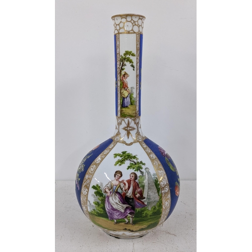 500 - A late 19th century Dresden Helena Wolfsohn porcelain bottle vase with an Augustus Rex mark to the b... 