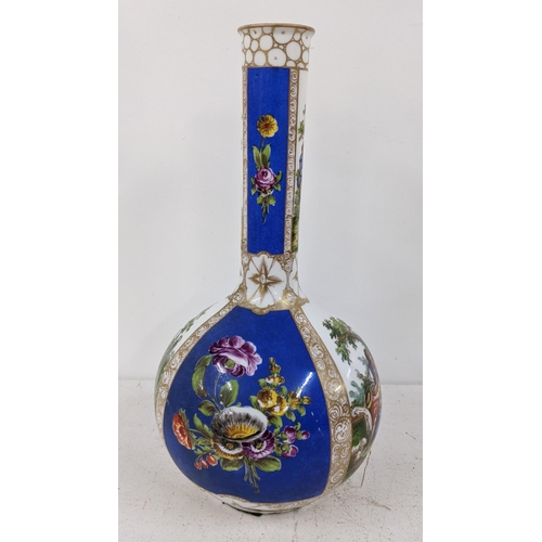 500 - A late 19th century Dresden Helena Wolfsohn porcelain bottle vase with an Augustus Rex mark to the b... 