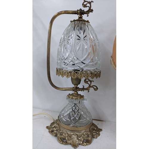 503 - Two gilt metal French table lamps including an early 20th century drop example with lyre centre
Loca... 