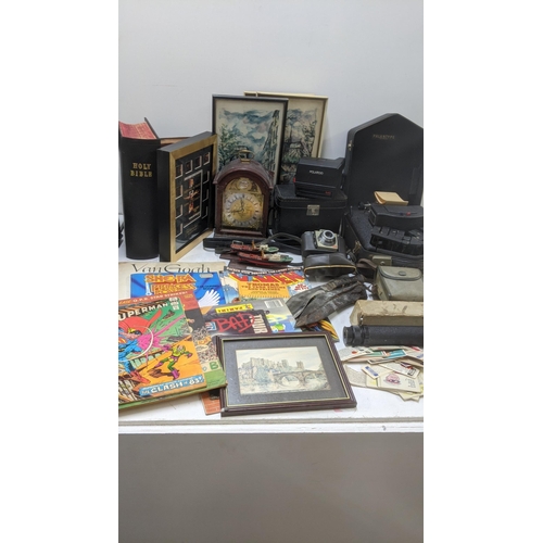 518 - Mixed vintage items and collectables to include a typewriter, a Polaroid, Kodak Bantam Colorsnap cam... 