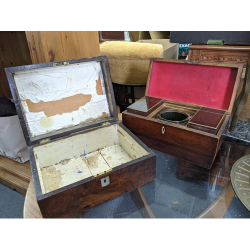 523 - A late 19th/early 20th century rosewood tea caddy of sarcophagus form with the presentation glass an... 