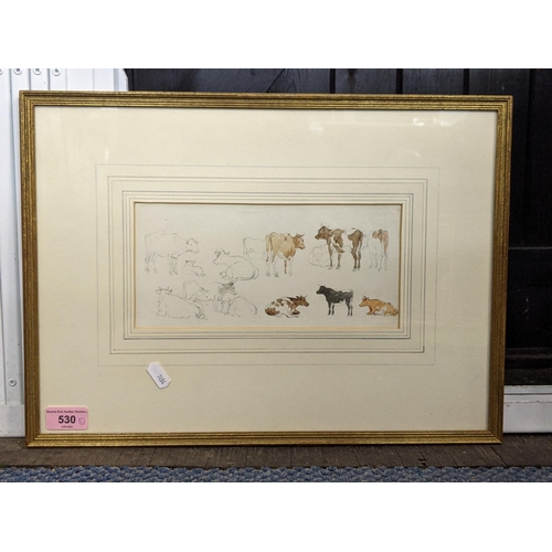 530 - James Stark (1794-1859) an unfinished study of cattle, Norwich School, pencil sketch and watercolour... 