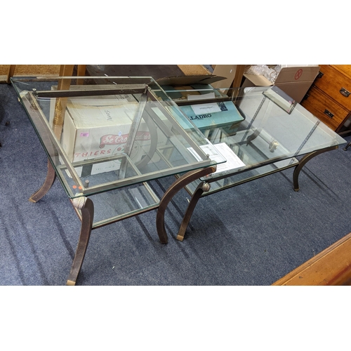 548 - A John Lewis 'Villa D'este' glass topped two tier coffee table and matching side table, with origina... 