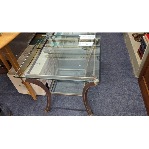 548 - A John Lewis 'Villa D'este' glass topped two tier coffee table and matching side table, with origina... 