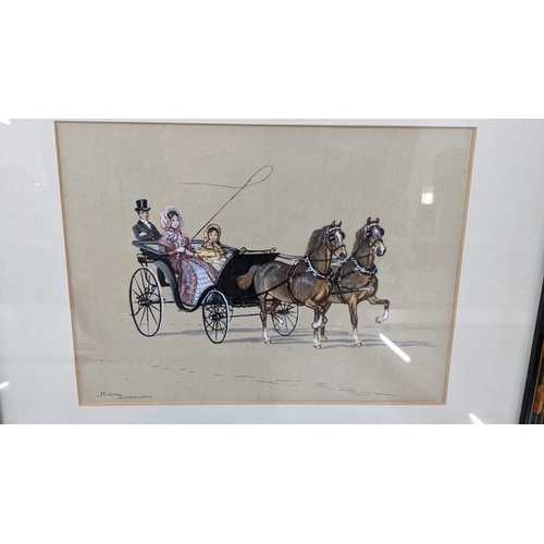 623 - Ninetta Butterworth - a set of three gouache pictures depicting figures in horse drawn carriages, 20... 