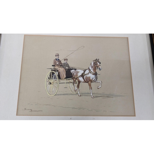 623 - Ninetta Butterworth - a set of three gouache pictures depicting figures in horse drawn carriages, 20... 