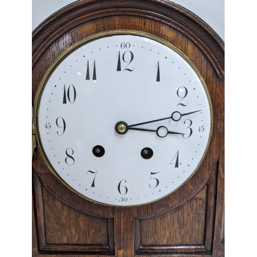 261 - A late 19th century circa 1890 Japy Freres 8-day oak cased mantel clock striking on a gong, white en... 