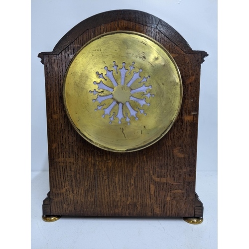 261 - A late 19th century circa 1890 Japy Freres 8-day oak cased mantel clock striking on a gong, white en... 