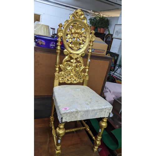 596 - A 20th century gilt framed chair and a mahogany occasional table on cabriole legs, 72cm h x 88cm w
L... 