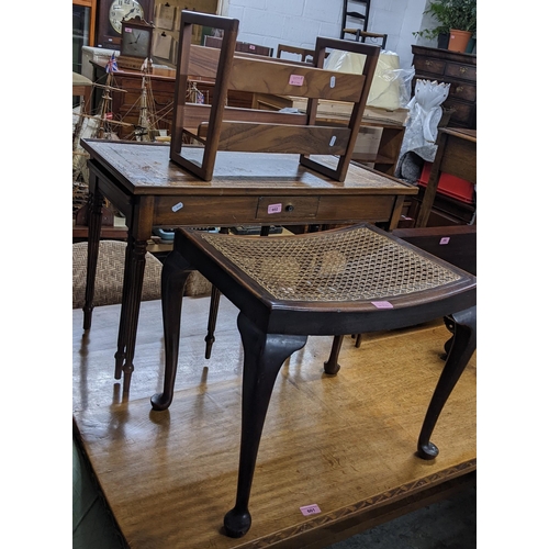 602 - Small furniture to include a late 20th century nesting set of three tables, a caned top stool and a ... 