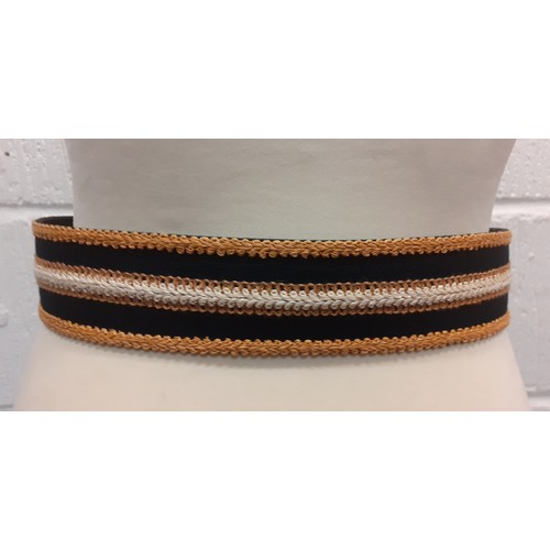 38 - YSL-A 1970's Rive Gauche striped belt in black, brown and cream with brocade additions and black lea... 