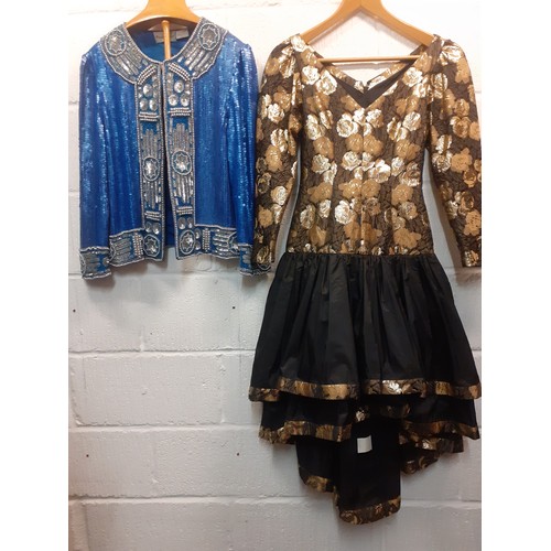 39 - Five items of vintage clothing, mainly 1960's-80's comprising a 1970's Emcar cream and blue floral f... 