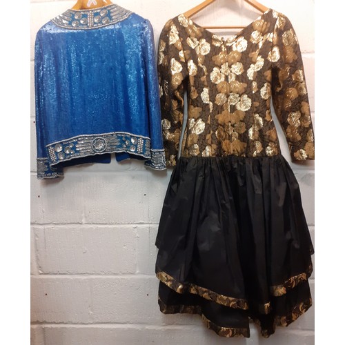 39 - Five items of vintage clothing, mainly 1960's-80's comprising a 1970's Emcar cream and blue floral f... 