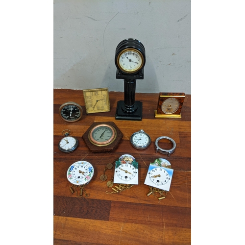 302 - Clocks, watches and barometers to include an 8-day travel clock, a Luxor clock and Ingersoll watch, ... 