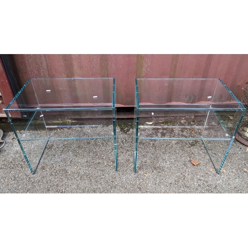 280 - A pair of modern Tonelli Design glass two tier occasional tables, 54.5cm high x 60cm wide
Location:R... 