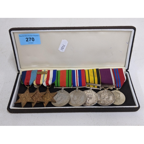 270 - A WWII eight campaign medal group with Africa Star having North Africa 1942-3 bar, and France and Ge... 