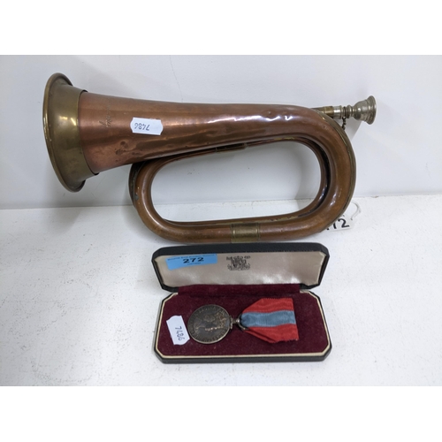 272 - A 10th Battalion 38th Company Imperial Yeomanry (Bucks) Regimental brass and copper bugle with silve... 