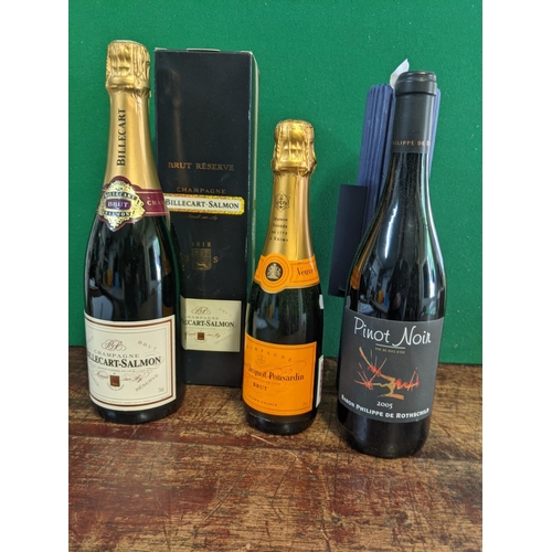 37 - A bottle of Champagne Veuve Clicquot Ponsandin 375ml, Bilecort-Salmon 750ml and one bottle of Barron... 