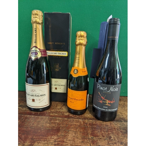 37 - A bottle of Champagne Veuve Clicquot Ponsandin 375ml, Bilecort-Salmon 750ml and one bottle of Barron... 