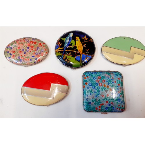 14 - Five 1920's-1940's Gwenda compacts to include 2 oval Art Deco  compacts and a foil backed example. L... 