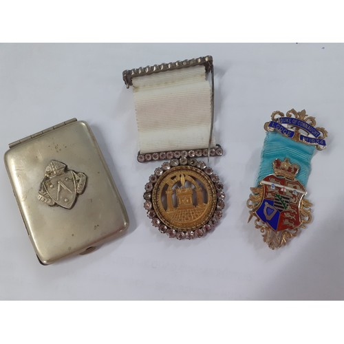 232 - Masonic regalia to include 2 aprons, a vesta case and 2 medals with references in the briefcase to P... 