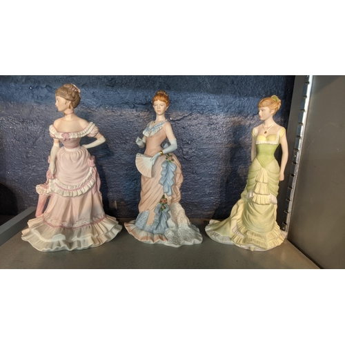 506 - Seven Coalport figures from The Age of Elegance to include Blenheim Park 1993, Operetta 1990, Societ... 