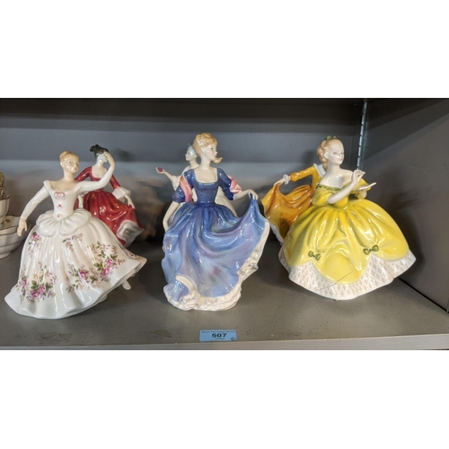 507 - Six Royal Doulton figures to include Stephanie HN 2811, Shirley HN 2702, Elizabeth HN 2465, Kirsty H... 