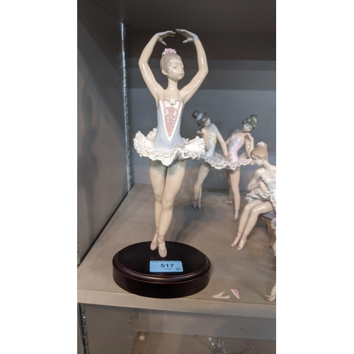 517 - Four Lladro figures of ballerinas to include No 5496, No 5498, No 5497 and other on an oval plinth
L... 