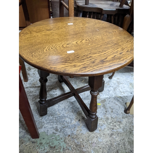 560 - Mixed small furniture to include an Indonesian contemporary butler's tray on stand, 1930s walnut sew... 