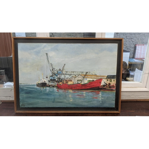 445 - A Page - Poole Harbour, oil on canvas, signed and dated '82, 50cm x 76cm, framed
Location: RWM
If th... 