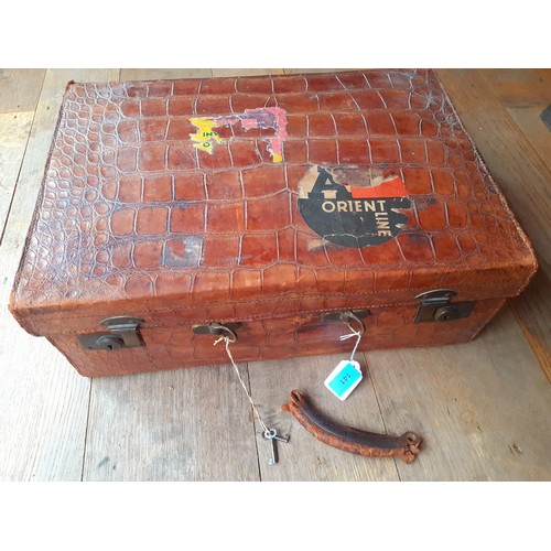 40 - A 1930's Barkers Kensington Makers crocodile skin weekend suitcase A/F with brown cotton fitted inte... 