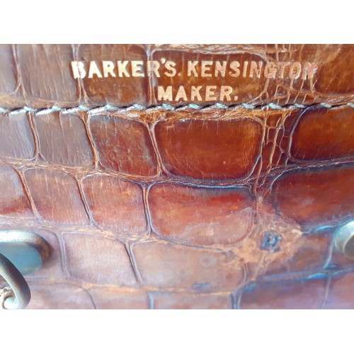 40 - A 1930's Barkers Kensington Makers crocodile skin weekend suitcase A/F with brown cotton fitted inte... 