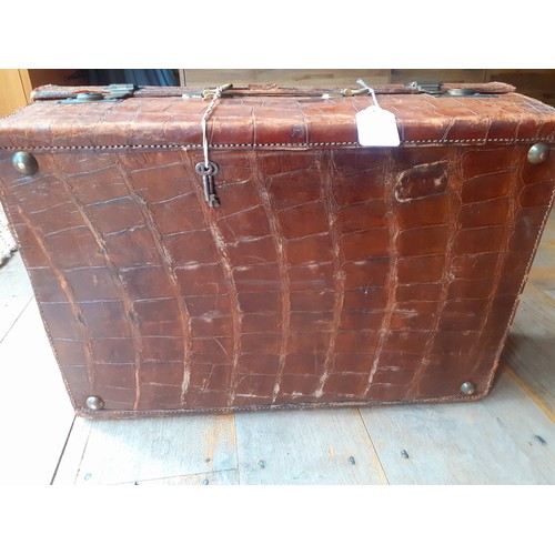 40 - A 1930's Barkers Kensington Makers crocodile skin weekend suitcase A/F with brown cotton fitted inte... 