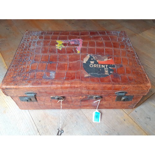 40 - A 1930's Barkers Kensington Makers crocodile skin weekend suitcase A/F with brown cotton fitted inte... 