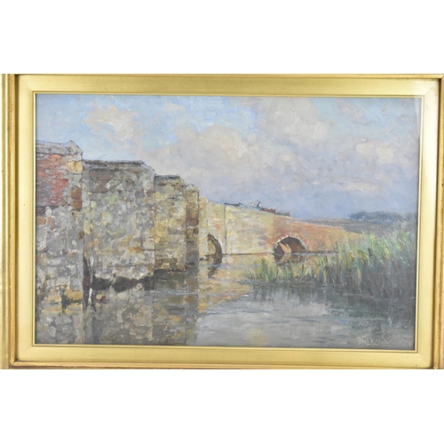 108 - Frederick William N. Whitehead (1853-1938) - An oil on canvas entitled 'Wool Bridge, Dorset' signed ... 