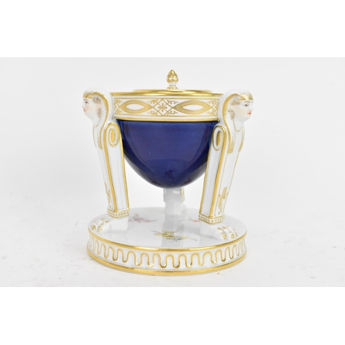 111 - Meissen porcelain to include tripod inkwell and cover, cobalt blue pot with a band of repeating patt... 