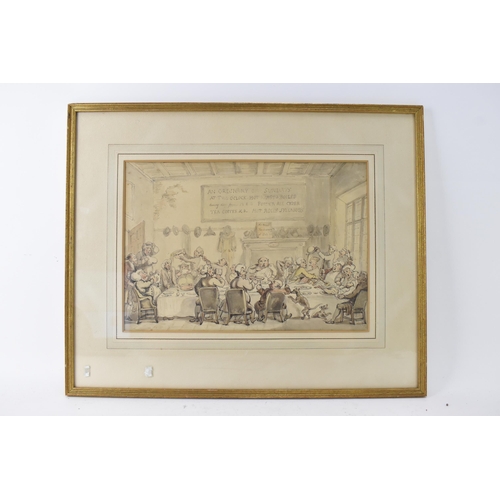 113 - Attributed to Thomas Rowlandson (1756-1827) - A pen and ink watercolour entitled 'The Dining Hall', ... 