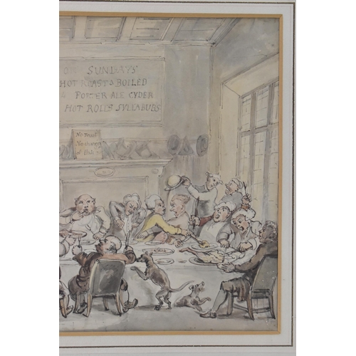 113 - Attributed to Thomas Rowlandson (1756-1827) - A pen and ink watercolour entitled 'The Dining Hall', ... 