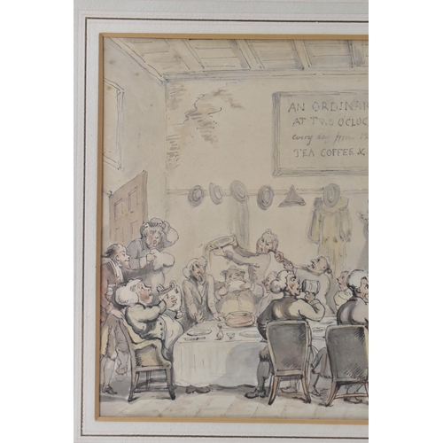 113 - Attributed to Thomas Rowlandson (1756-1827) - A pen and ink watercolour entitled 'The Dining Hall', ... 