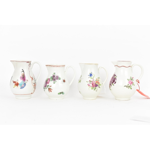 126 - Four 18th century Worcester sparrow beak cream jugs to include two jugs circa 1775-80, decorated wit... 