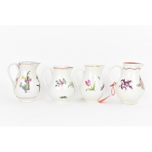 126 - Four 18th century Worcester sparrow beak cream jugs to include two jugs circa 1775-80, decorated wit... 