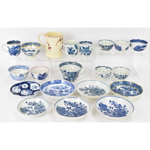 127 - A selection of mainly 18th century English porcelain to include a Worcester and Caughley blue and wh... 