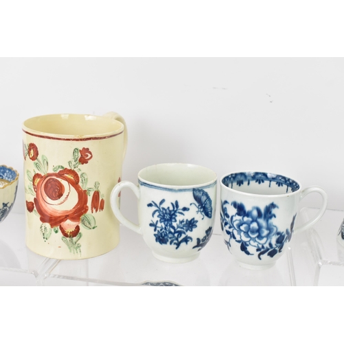 127 - A selection of mainly 18th century English porcelain to include a Worcester and Caughley blue and wh... 