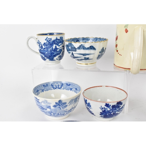 127 - A selection of mainly 18th century English porcelain to include a Worcester and Caughley blue and wh... 