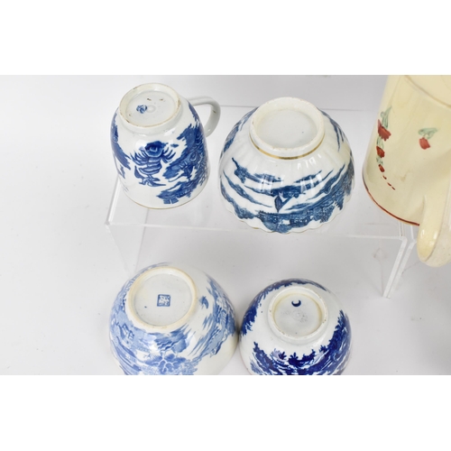 127 - A selection of mainly 18th century English porcelain to include a Worcester and Caughley blue and wh... 