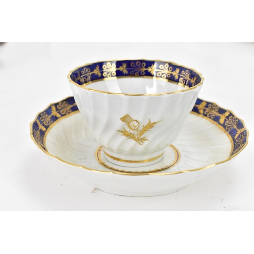 128 - Four late 18th century Worcester Flight, Barr and Barr period cups and three saucers, each spirally ... 