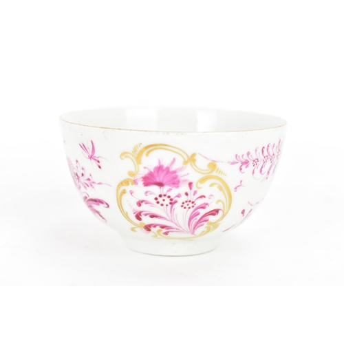 130 - An 18th century Worcester tea bowl and saucer, circa 1765, in the Meissen style with puce floral dec... 