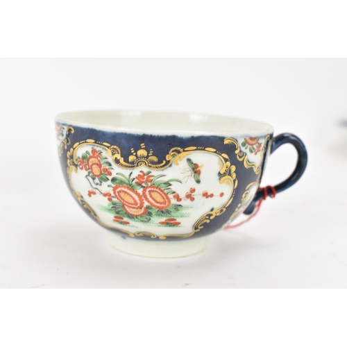 131 - An 18th century Worcester porcelain cup and saucer, circa 1770, painted with chrysanthemums in the R... 