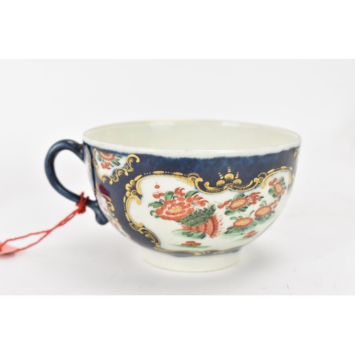 131 - An 18th century Worcester porcelain cup and saucer, circa 1770, painted with chrysanthemums in the R... 